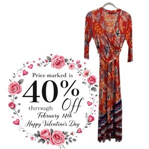 EUC Mille Gabrielle Floral Print Maxi Dress Red Blue Print Size M